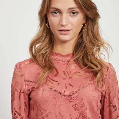 Vila VISTASIA L/S Lace Top Dusty Cedar